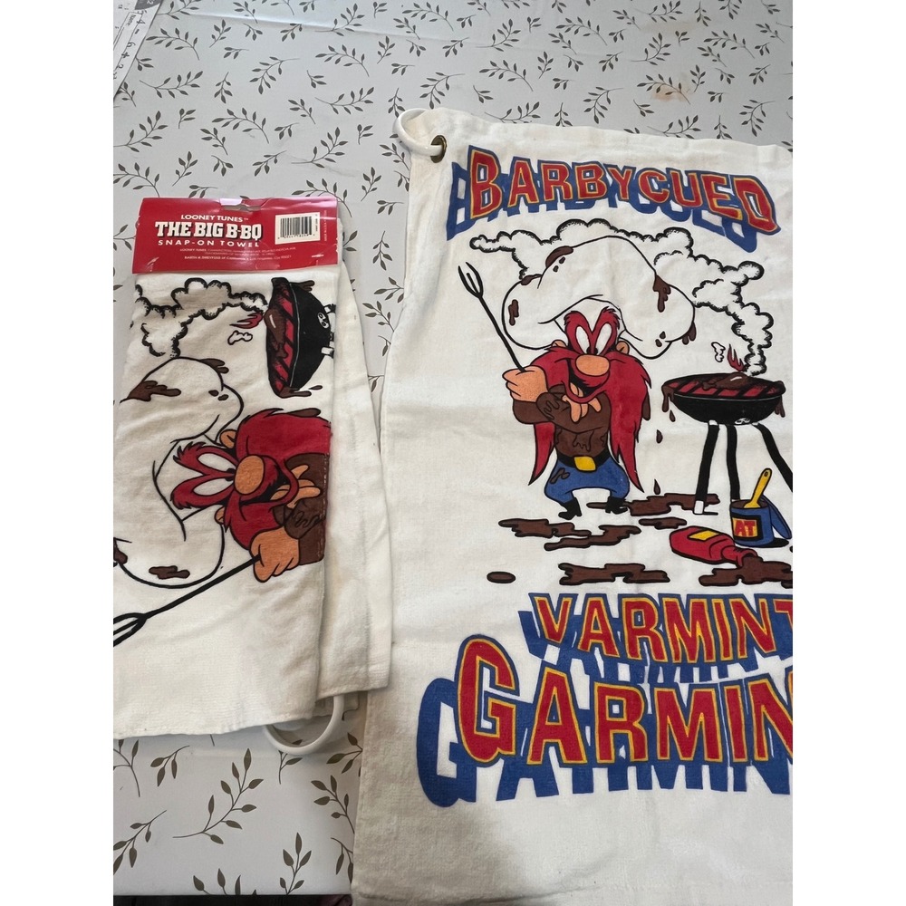Vintage 1993 Looney Tunes Yosemite Sam BBQ Snap-On Towel Set Barbycued Varmint